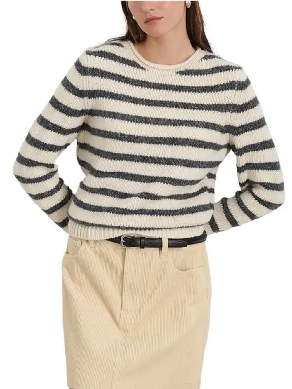 Alex Mill Cream and Charcoal Gray Striped Crewneck Jamie Sweater